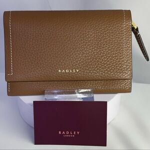 NEW Radley London Leather Oak Street Medium Flapover Wallet in “Saddle” Brown
